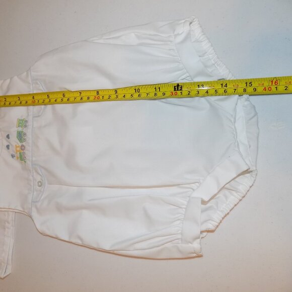 NWT PETIT AMI 6M White 2pc Train Romper Boys Bubble Collar Shirt Embroidered - Picture 9 of 11
